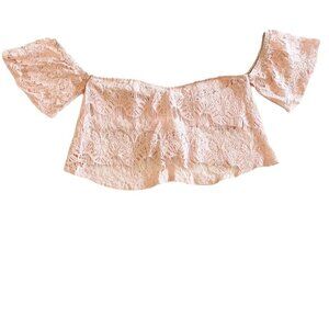 TOBI Pink Lace Off the Shoulder Crop Top - Size Small